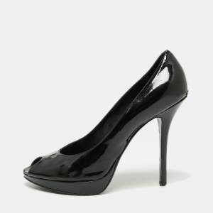 Dior Black Patent Leather Peep Toe Platform Pumps Size 38
