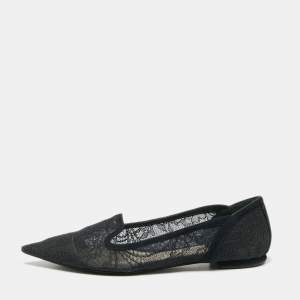 Pre Owned Dior Navy Blue Lace And Suede Pointed Toe Ballet Flats Size 35