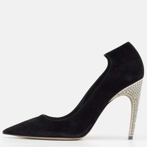 Pre Owned Dior Black Suede Embellished Heels Pumps Size 37.5