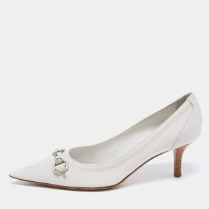 مملوكة مسبقًا Dior White Leather Stitch Detail Pointed Toe Pumps Size 36