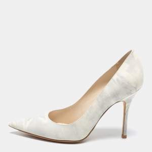 Dior White/Grey Marble Print-Leather Pointed Toe Pumps Size 36