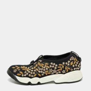 Pre Owned Dior  Black Mesh Crystal Embellished Fusion Sneakers Size 36