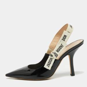 Pre Owned Dior Black Patent Leather J'adior Slingback Pumps Size 38.5