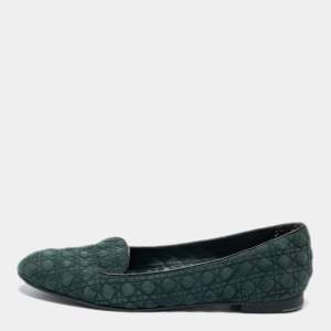 مملوكة مسبقًا Dior Green Cannage Suede Flats Size 40