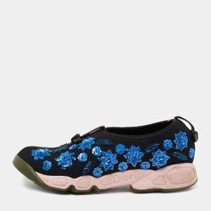 Dior Black Mesh Fusion Floral Crystal Embellished Slip On Sneakers Size 37