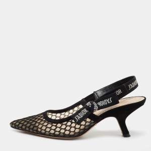 Pre Owned Dior Black Net and Suede Trim J'Adior Slingback Pumps Size 36.5