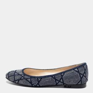 Pre Owned Dior Blue Demin Embellished Ballet Flats Size 38
