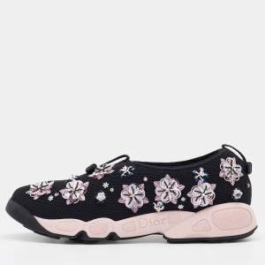 Pre Owned Dior Black Mesh Fusion Embellished Slip On Sneakers Size 39