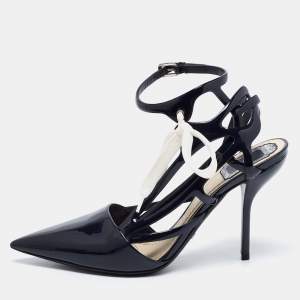 Pre Owned Dior Midnight Blue Patent Leather Cut-Out Ankle-Strap Pumps Size 37.5