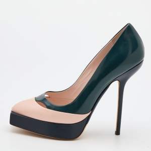 Pre Owned Dior Tricolor Leather Square Sole Platform Pumps Size 39