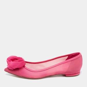 Dior Pink Fabric Flower Embellished Pointed Toe Ballet Flats Size 38.5