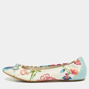 Pre Owned Dior Multicolor Floral Print Fabric and Leather Round Toe Ballet Flats Size 40.5