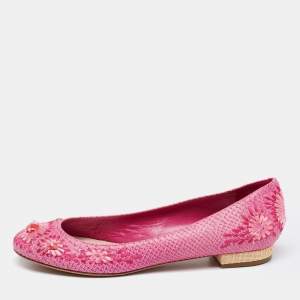 حذاء باليرينا فلات ديور رافيا مورد جلد ثعبان وردي مقاس 40.5