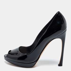 Pre Owned Dior Black Patent Leather Miss Dior Peep Toe Platform Pumps Size 38.5 