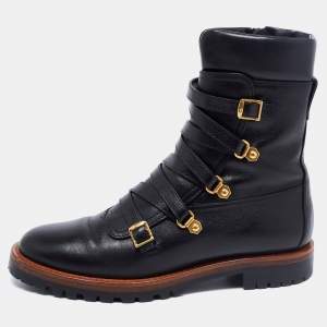 مملوكة مسبقًا Dior Black Leather Wildior Combat Boots Size 39
