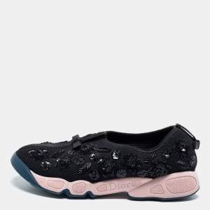 مملوكة مسبقًا Dior Black Embellished Mesh Fusion Slip-On Sneakers Size 38