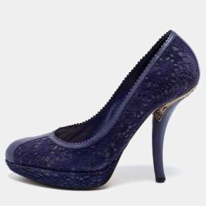 Pre Owned Dior  Blue Leather and Laser Cut Suede Dior Byz Platform Pumps Size 38