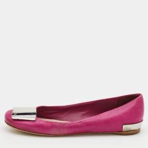 Pre Owned Dior Pink Leather Embellished Ballet Flats Size 39.5