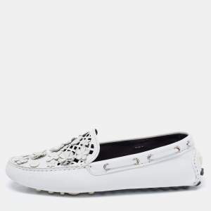 مملوكة مسبقًا حذاء لوفرز ديور بيني فلور جلد قصات ليزر أبيض مقاس 40