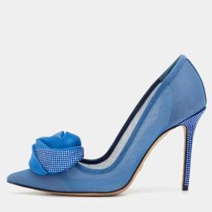 Pre Owned Dior Blue Mesh Garden Flower Detail Pointed Toe Pumps Size 38