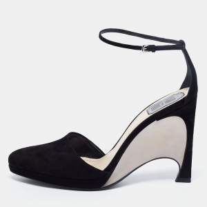 Pre Owned Dior Black Suede Ankle Strap Pumps Size 41