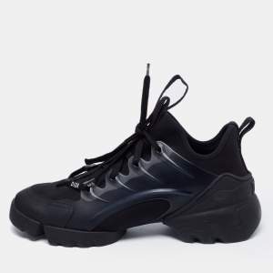 Pre Owned Dior Black Leather, Neoprene and Rubber D-connect Low-Top Sneakers Size 40