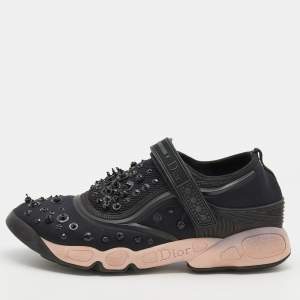 Pre Owned Dior Black Mesh And Stretch Fabric Embellished Fusion Low Top Sneakers Size 40