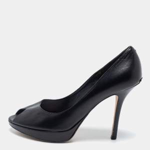 Pre Owned Dior Black Leather Miss Dior Peep-Toe Platform Pumps Size 38