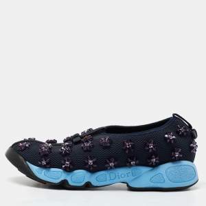Pre Owned Dior Blue Mesh Fusion Embellished Slip On Sneakers Size 38