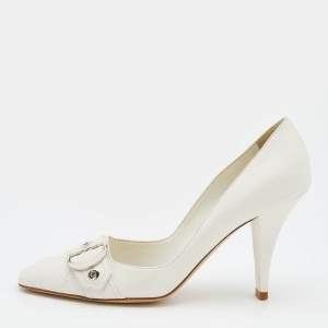 Dior White Cannage Leather Buckle Detail Pumps Size 40