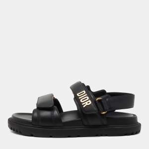 Dior Black Leather DIorAct Flat Sandals Size 37.5