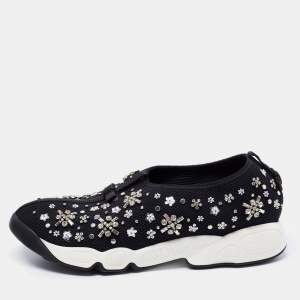Dior Black Crystal Embellished Mesh Fusion Low-Top Sneakers Size 40 