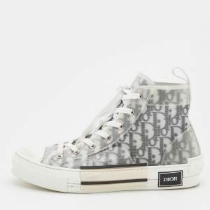 مملوكة مسبقًا Dior White/Grey Oblique Mesh and Rubber B23 High Top Sneakers Size 41