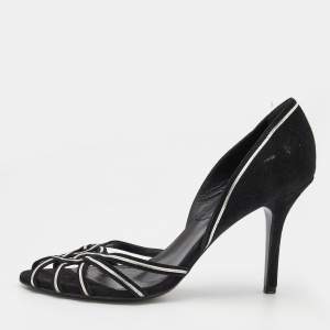 Dior Black/Silver Suede Peep Toe Strappy Sandals Size 40