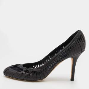Dior Black Leather Cut Out Detail Bow Pumps Size 40.5