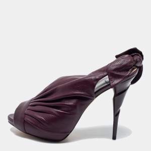 Dior Burgundy Leather Peep Toe Bow Platform Sandals Size 41.5