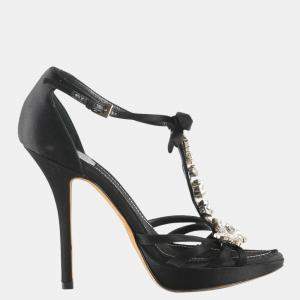 Christian Dior Black Satin Crystal Bow Open Toe Sandals Size EU 36