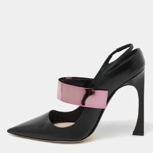 Dior Metallic Purple/Black Leather Mule Sandals Size 39