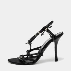 Dior Black Satin Open Toe  Strappy Bow Ankle Strap Sandals Size 37