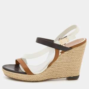 Dior Tricolor Leather Wedge Espadrille Ankle Strap Sandals Size 40