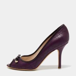Dior Purple Cannage Leather Bow Peep Toe Pumps Size 37.5