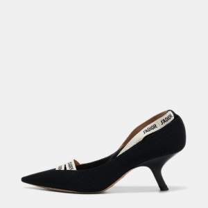 مملوكة مسبقًا Christian Dior Black Technical Fabric J'adior Ribbon Pumps Size 38.5