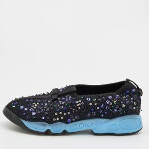 Pre Owned Dior Black Mesh Fusion Embellished Sneakers Size 40.5