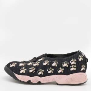 Dior Black Mesh Crystal Embellished Fusion Slip On Sneakers Size 38