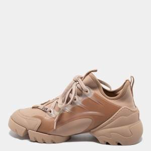 مملوكة مسبقًا Dior Beige Rubber and Fabric D-Connect Sneakers Size 36