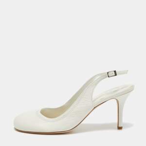 Dior Off-White Leather Round Toe Slingback Pumps Size 39