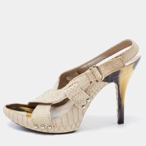 Dior Light Grey Python Embossed Leather Slingback Sandals Size 39