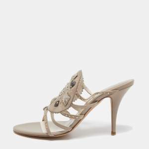 Dior Grey Suede Studded Slide Sandals Size 38.5