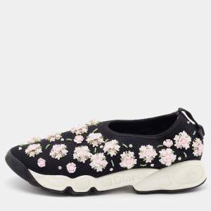 Pre Owned Dior Black Mesh Fusion Embellished Slip On Sneakers Size 36.5