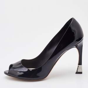Dior Black Patent Leather Peep Toe Pumps Size 42